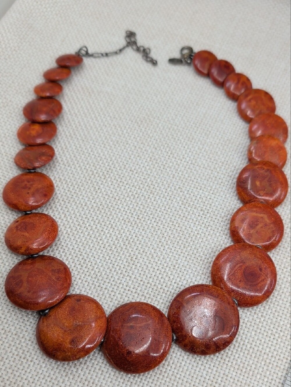 Vintage Sponge Coral 925 Sterling Silver Graduated Disc Adjustable Necklace - Picture 12 of 16